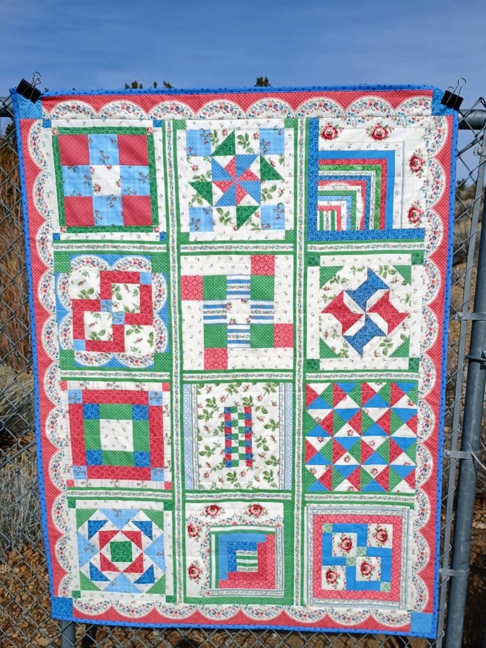 💚❤️💙BN HANDMADE COTTAGE CORE GRANNY CHIC SAMPLER QUILT